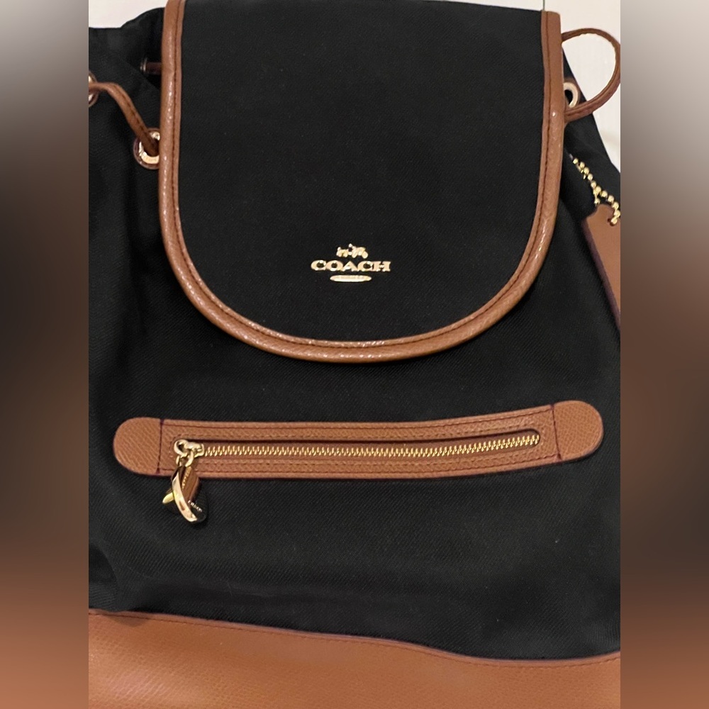 Coach Sawyer Backpack in Black Canvas and Brown Leather - Picture 2 of 5